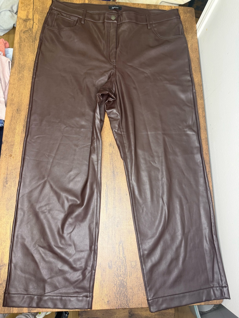 Reitmans Dark Brown Faux Leather Pants with Button Detail Womens Plus Size 20